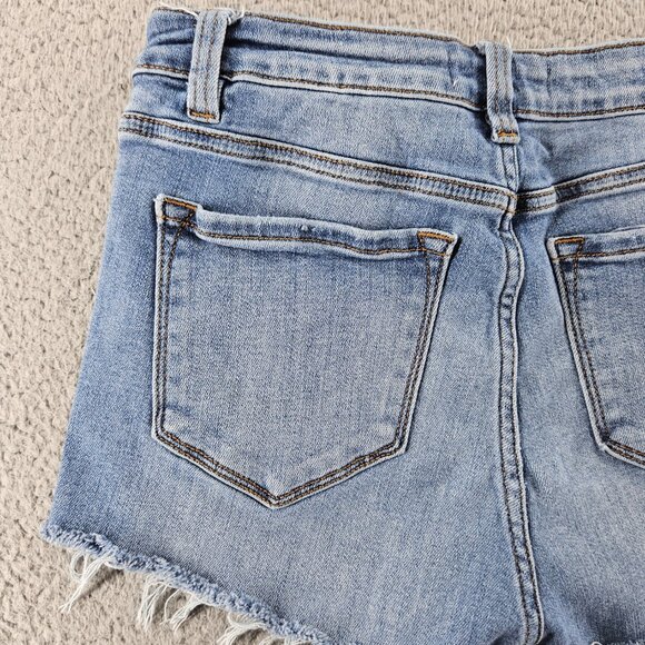 KanCan Shorts Womens 29 Blue Distressed Frayed Hem High Rise Button Fly Denim - Picture 13 of 15